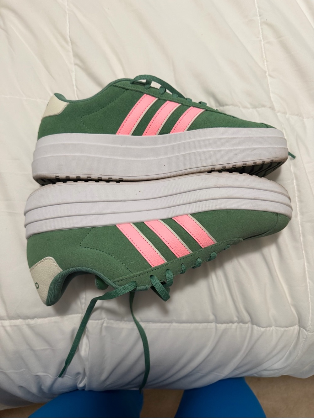adidas Green Sneakers with Pink Stripes - Women's Lace-Up Casual - Picture 4 of 7